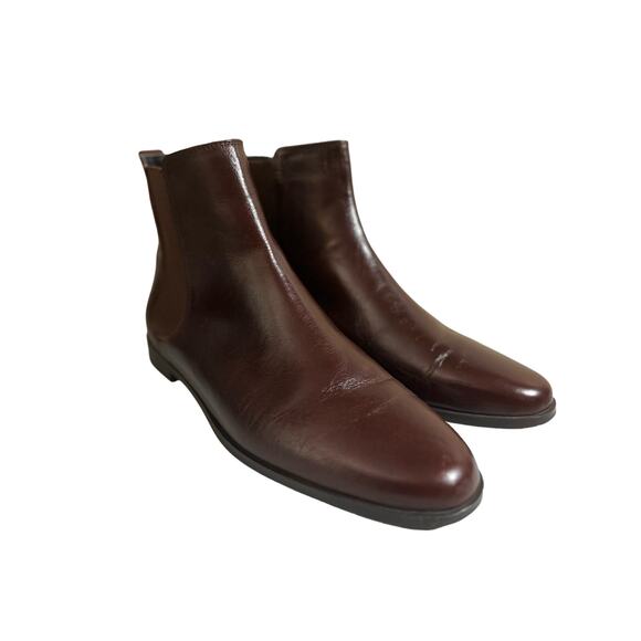 Zara Boots Brown Leather Pull-On Chelsea Ankle Bootie Size 38 - Picture 1 of 7